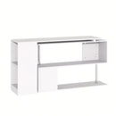 White L-Shaped Rotating Corner Desk with Storage Shelf - Home Office Workstation