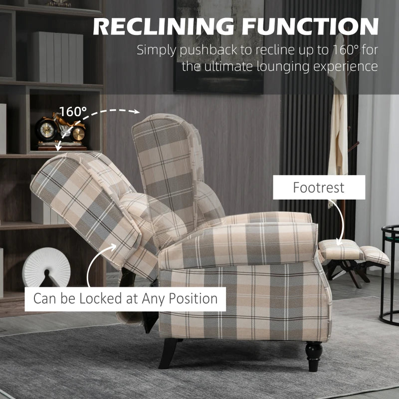 Khaki Padded Recliner Armchair with Armrest - Living Room Furniture