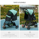 Green Foldable Pet Stroller with Rain Cover for XS and S Dogs