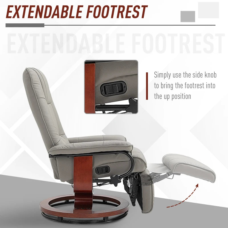Grey Manual Recliner Armchair with Faux Leather Upholstery