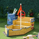 Wooden Pirate Ship Sand Pit - Blue Outdoor Kids Sandboat Playset