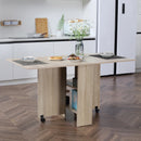 Natural Folding Drop Leaf Dining Table with Shelves and Casters