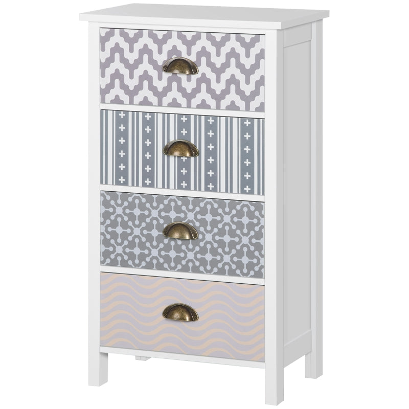 Modern White 4-Drawer Dresser with Metal Handles