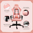 Pink Gaming Chair with Lumbar Support and Swivel Wheels