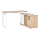Oak Beige L-Shaped Computer Desk with Storage Shelf