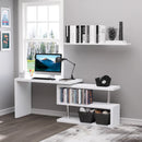 White L-Shaped Rotating Corner Desk with Storage Shelf