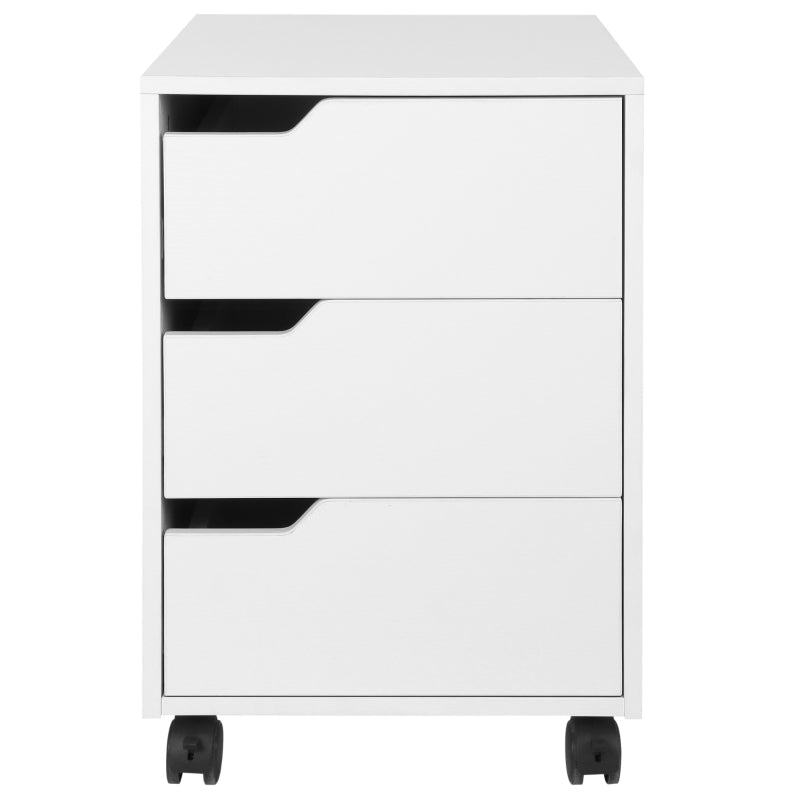 White 3-Drawer Mobile File Cabinet with Wheels for Home Office
