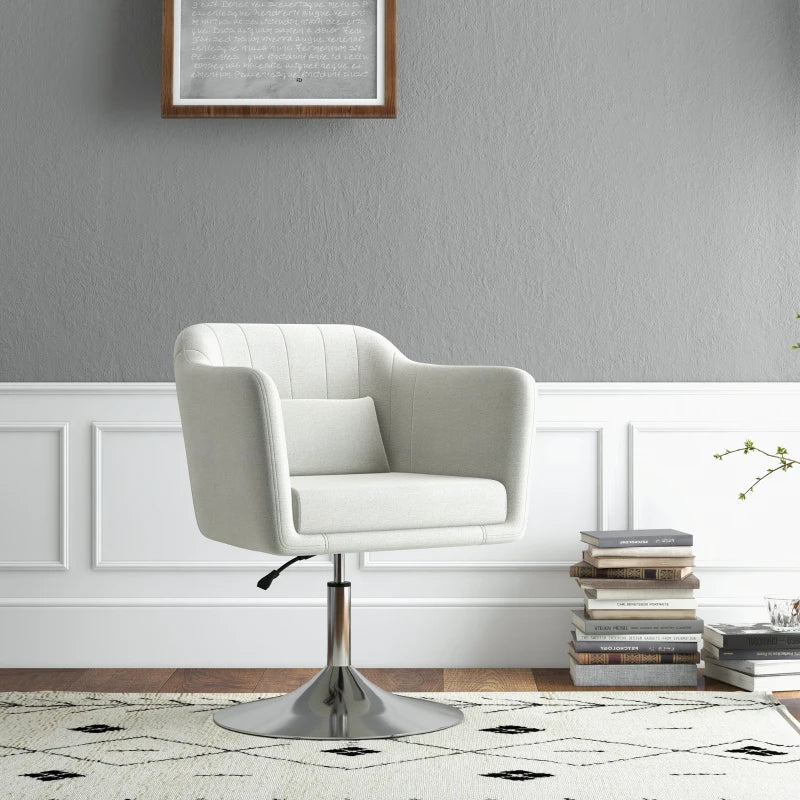 Swivel Accent Chair with Adjustable Height and Pillow, Cream White