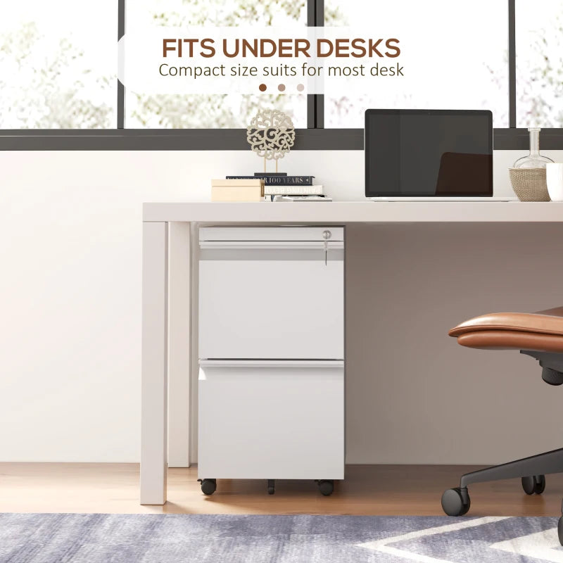 White Steel 2-Drawer Lockable Filing Cabinet for Letter, A4, Legal Size