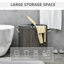 Grey Bamboo Laundry Basket with Lid, 100L, 2 Sections, Washable Lining, 62.5 x 37 x 60.5cm