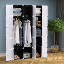 Modular 15-Cube Bedroom Wardrobe with Hanging Rail, White and Black