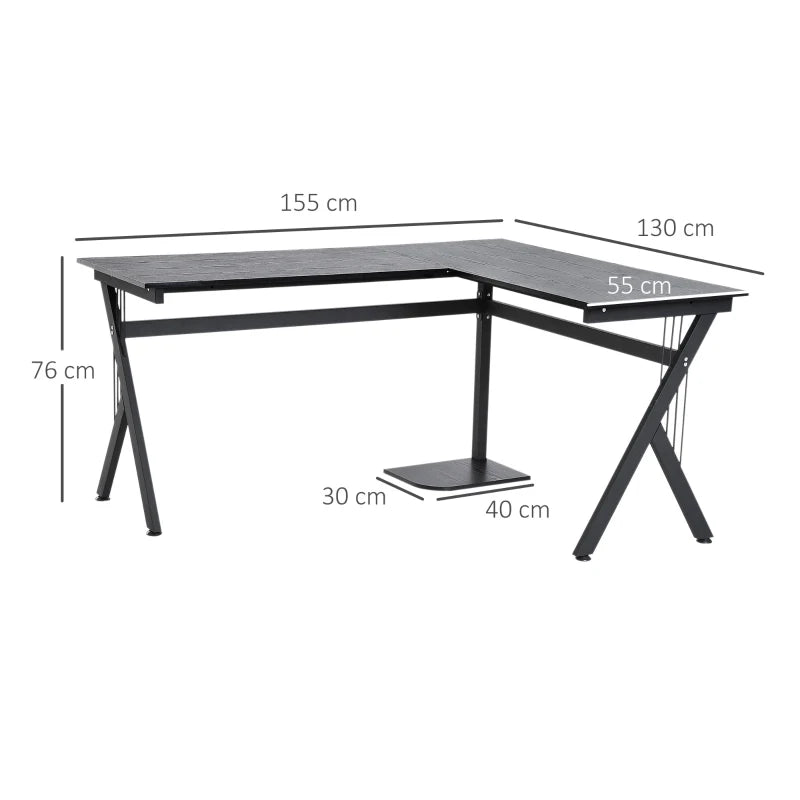 Black L-Shaped Corner Computer Desk with CPU Stand