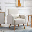 Cream Linen Armchair with Wooden Frame