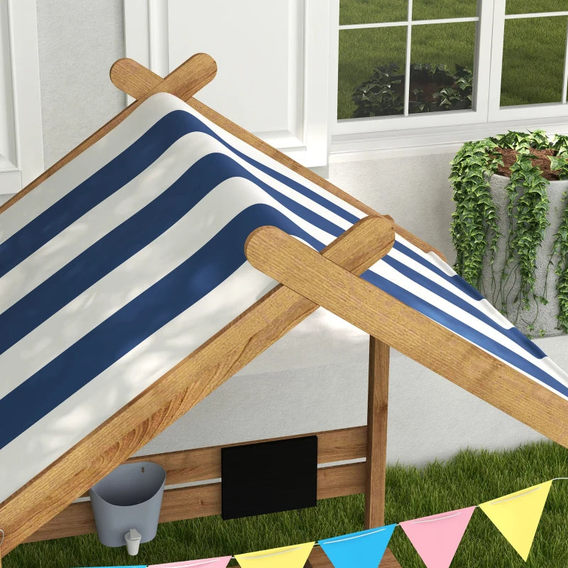 Brown Wooden Sandbox with Blackboard and Toys for Ages 3-7