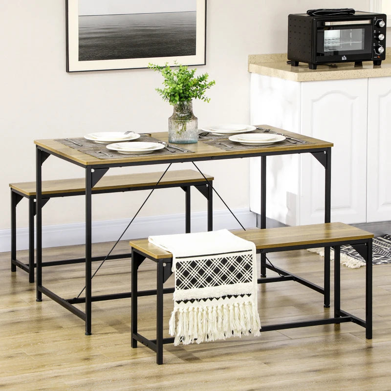 4-Person Natural Dining Table and Bench Set