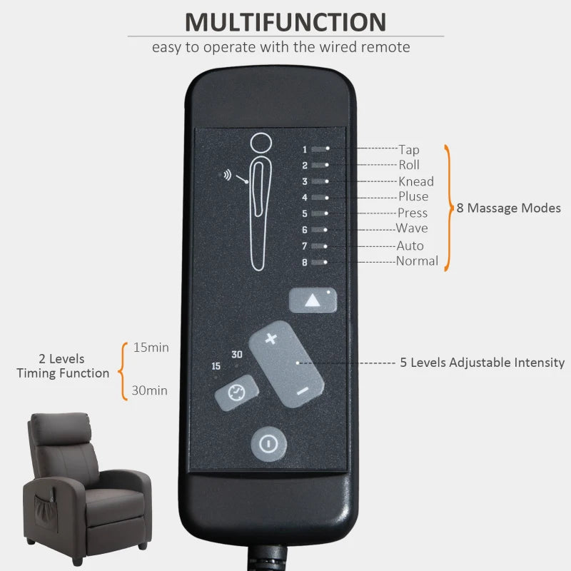 Brown Massage Recliner Armchair with Adjustable Leg Rest