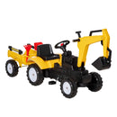 Yellow Kids Ride-On Construction Car with Horn and Trailer
