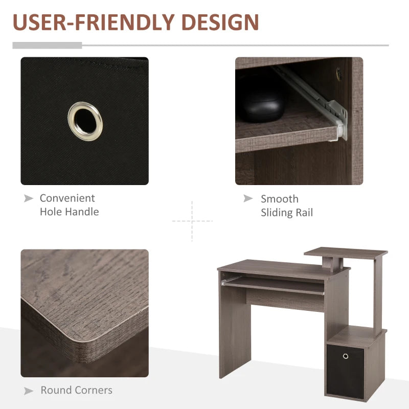 Grey Computer Desk with Sliding Keyboard Tray and Storage Drawer