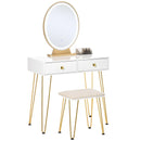 White Vanity Dressing Table Set with LED Light, Round Mirror, 2 Drawers, and Stool