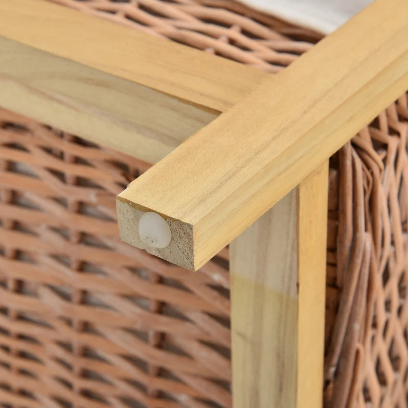 4-Drawer Wicker Basket Storage Unit - Natural Wood Finish