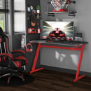 Carbon Fibre Gaming Desk with Storage, Black/Red