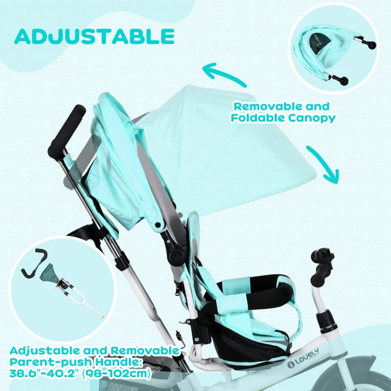 Green 6-in-1 Kids Trike with Push Handle & Canopy