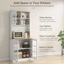 White Freestanding Kitchen Storage Cabinet with Adjustable Shelves and Glass Doors