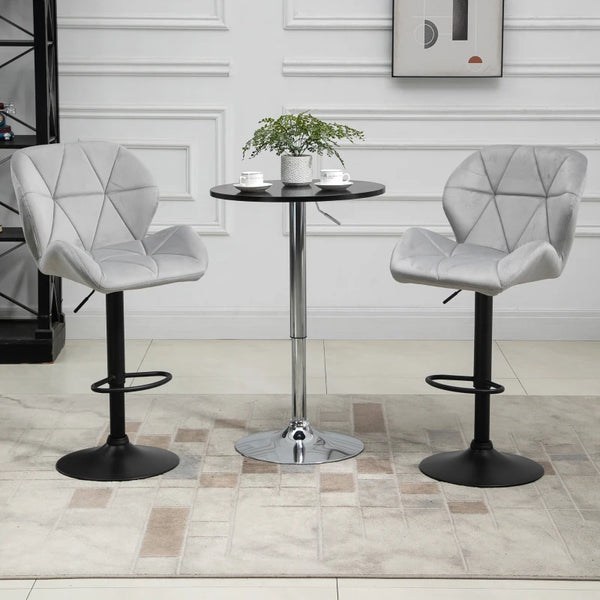 Light Grey Adjustable Swivel Bar Stools Set of 2 with Backrest
