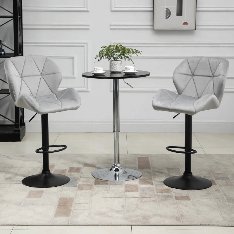 Light Grey Adjustable Swivel Bar Stools Set of 2 with Backrest