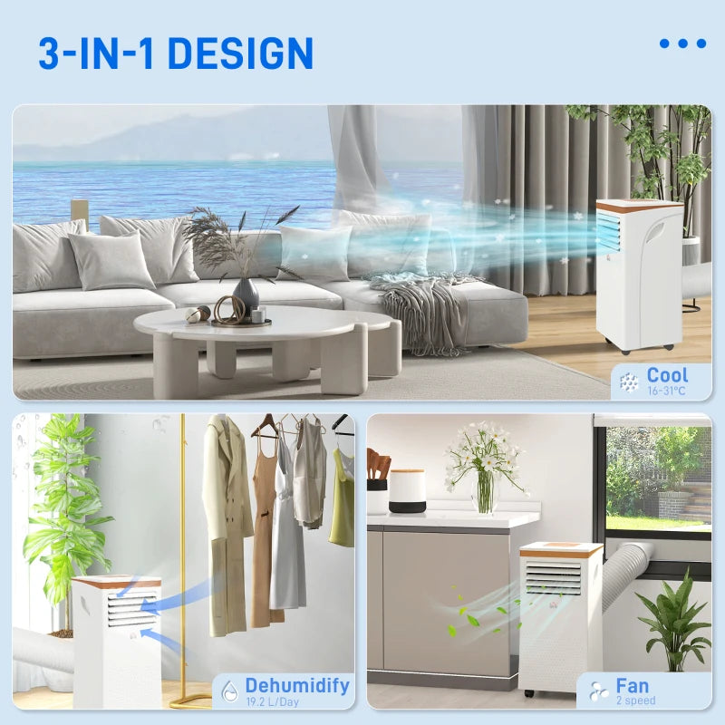 Portable 3-in-1 Air Conditioner - White, 10000 BTU, Remote Control, LED Display
