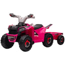 Pink 6V Quad Bike with Back Trailer for Toddlers 18-36 Months