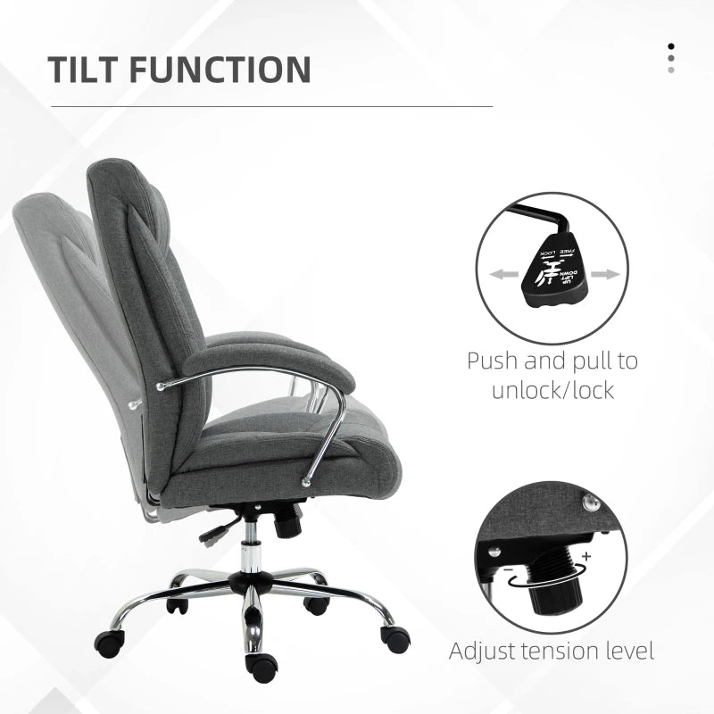 Grey Linen Home Office Chair with Adjustable Height & Swivel Wheels