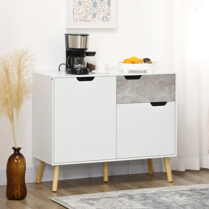 Grey Storage Cabinet with Cement Effect Drawer and 2 Doors