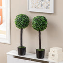 Set of 2 Green Artificial Boxwood Ball Trees in Pot for Home Decor, 20x20x60cm