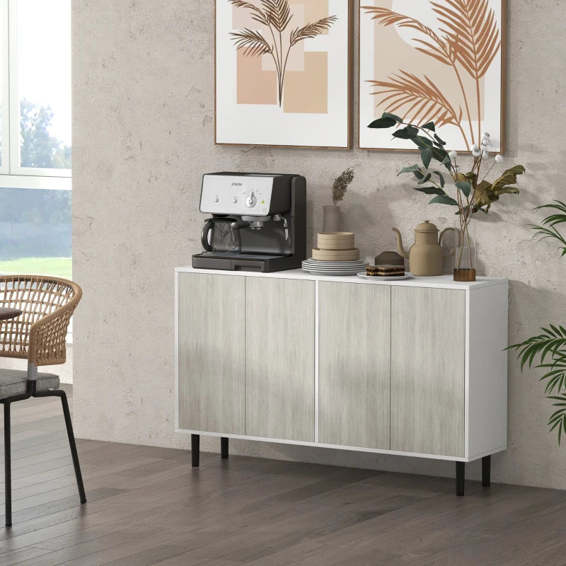 White Kitchen Storage Cabinet with Adjustable Shelves and 4 Doors