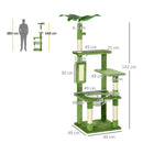 Green Cat Tree Tower with Scratching Post, Hammock, Toy Ball - 142cm