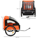 Orange Black 2-Seat Child Bike Trailer with Safety Harness