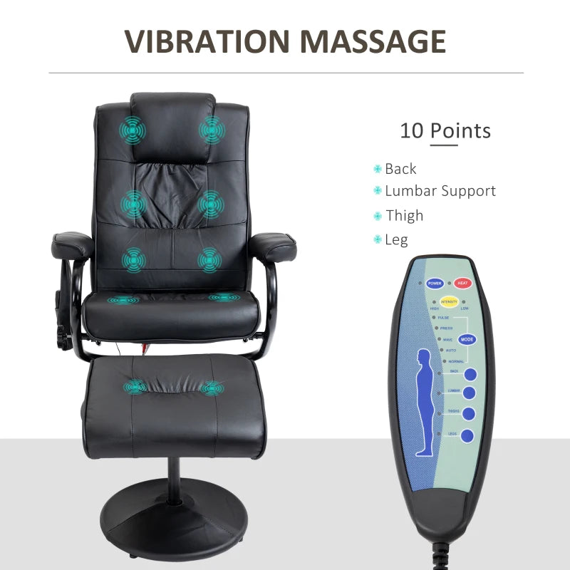 Black Swivel Massage Recliner Chair with Footstool