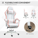 White and Pink Racing Gaming Chair with Footrest and Swivel Seat