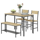 4-Piece Dining Set with Table, Chairs, and Bench - Grey