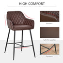 Brown Retro PU Leather Bar Stools Set of 2 with Backs and Footrest