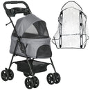 Grey Dog Stroller with Rain Cover, One-Click Fold, EVA Wheels, Safety Leash - Small Dog Pushchair