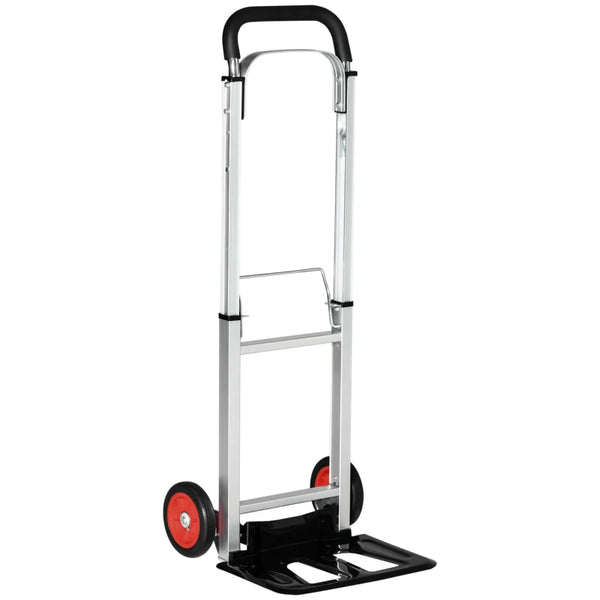 Aluminium Folding Sack Truck with Telescoping Handles, Trolley on Wheels - 90kg Capacity (Silver)