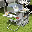 Portable Folding Camping Kitchen with Wind Shield - Blue