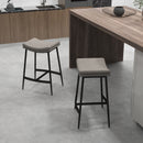 Grey Microfibre Upholstered Bar Stools Set of 2 with Curved Seat and Steel Frame
