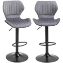 Grey Velvet Swivel Bar Stool Set of 2 - Adjustable Height Counter Chairs with Footrest