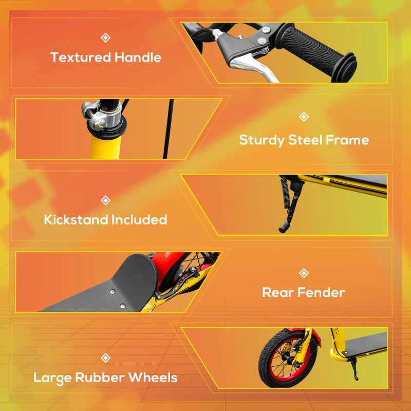 Yellow Kids Kick Scooter with Adjustable Height and Dual Brakes