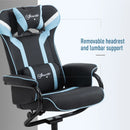 Blue Gaming Chair Set with Footrest - Recliner with Headrest and Lumbar Support