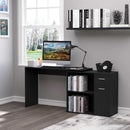 Black L-Shaped Computer Desk with Storage Shelf and Drawer