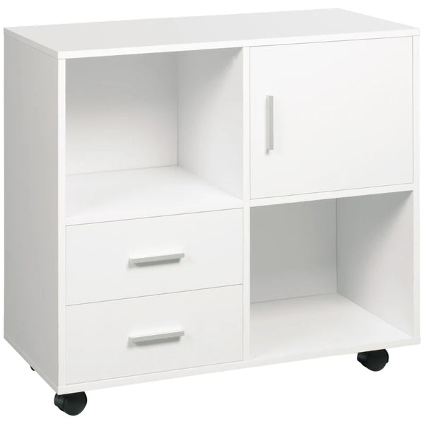 White Printer Stand with Shelves, Drawers & Compartment, Mobile Office Table
